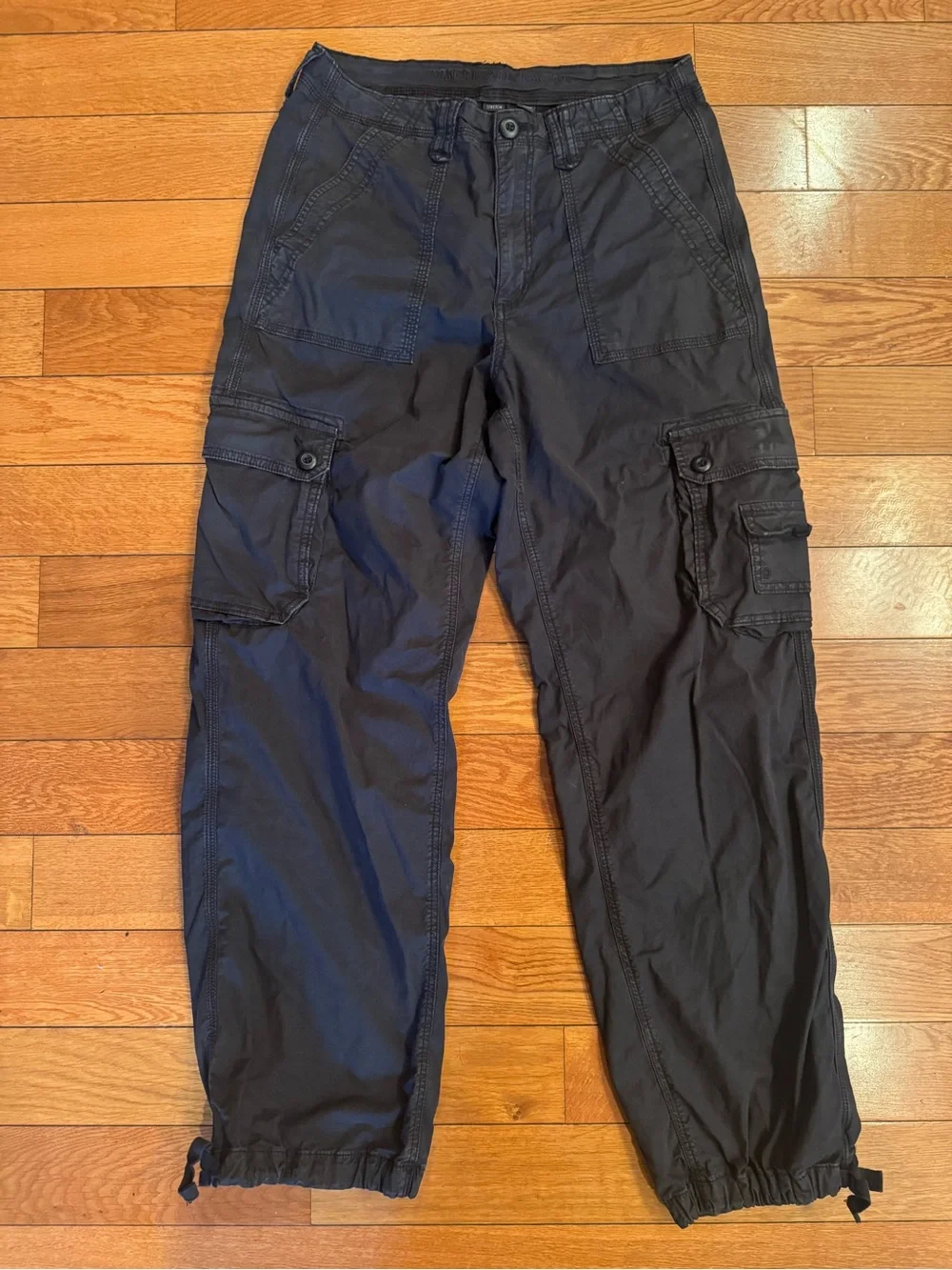 American Eagle Black Cargo Pants Women’s Size 8 Utility Jogger Ankle Tie GUC - Picture 2 of 7